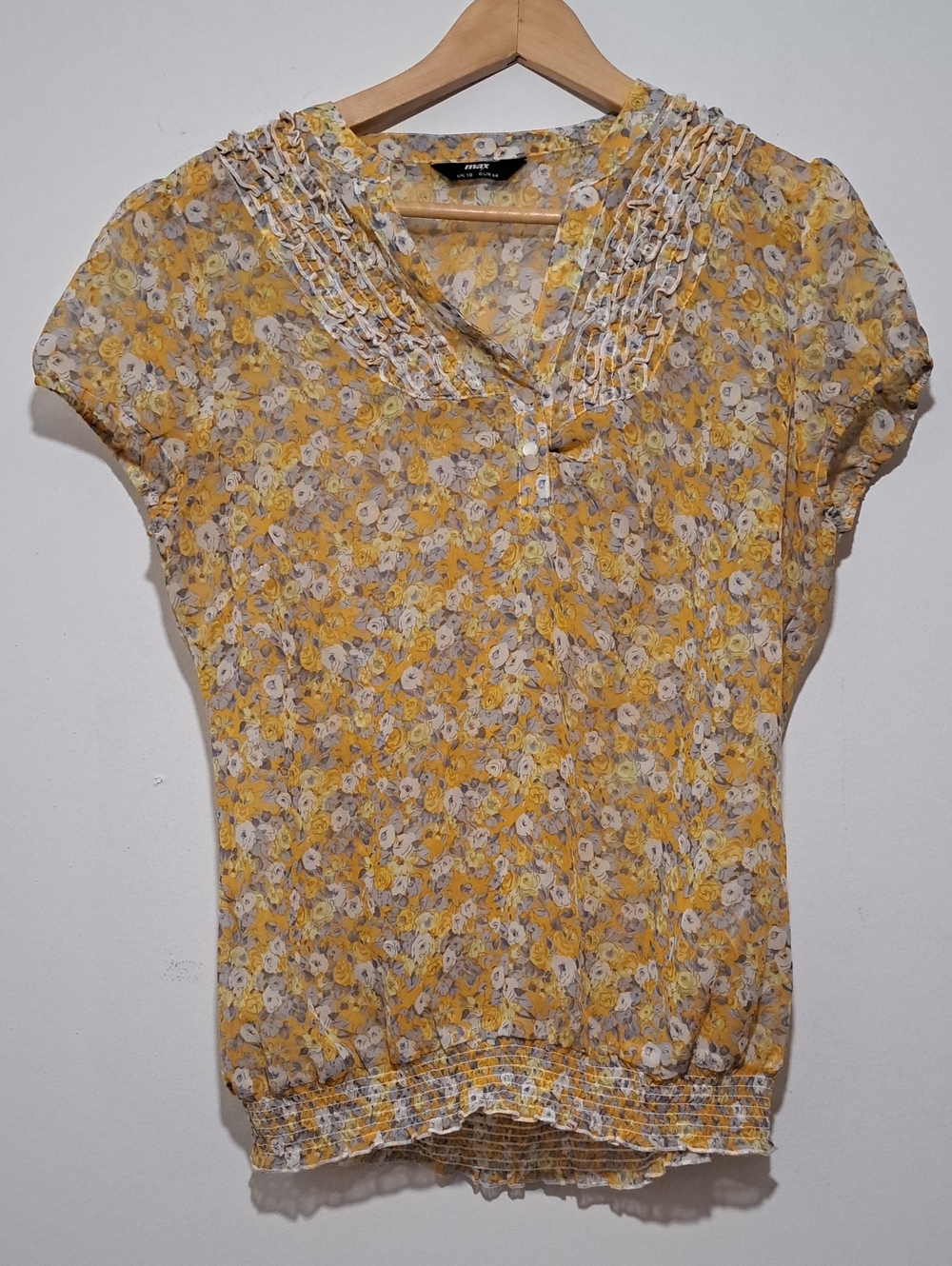 Yellow Floral Short Sleeve Blouse -